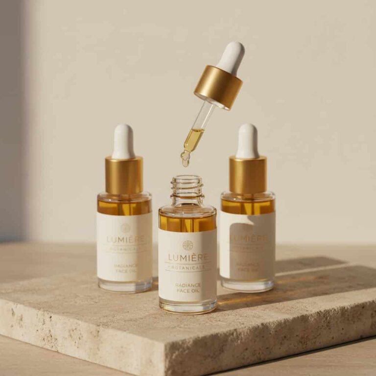 Face oils for glowing skin luxury skincare bottles flat lay beauty products for radiant skin