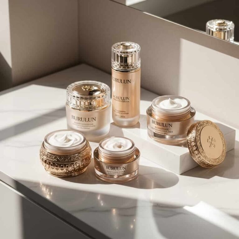 Luxury moisturizers for women with premium skincare jars and glowing skin aesthetic