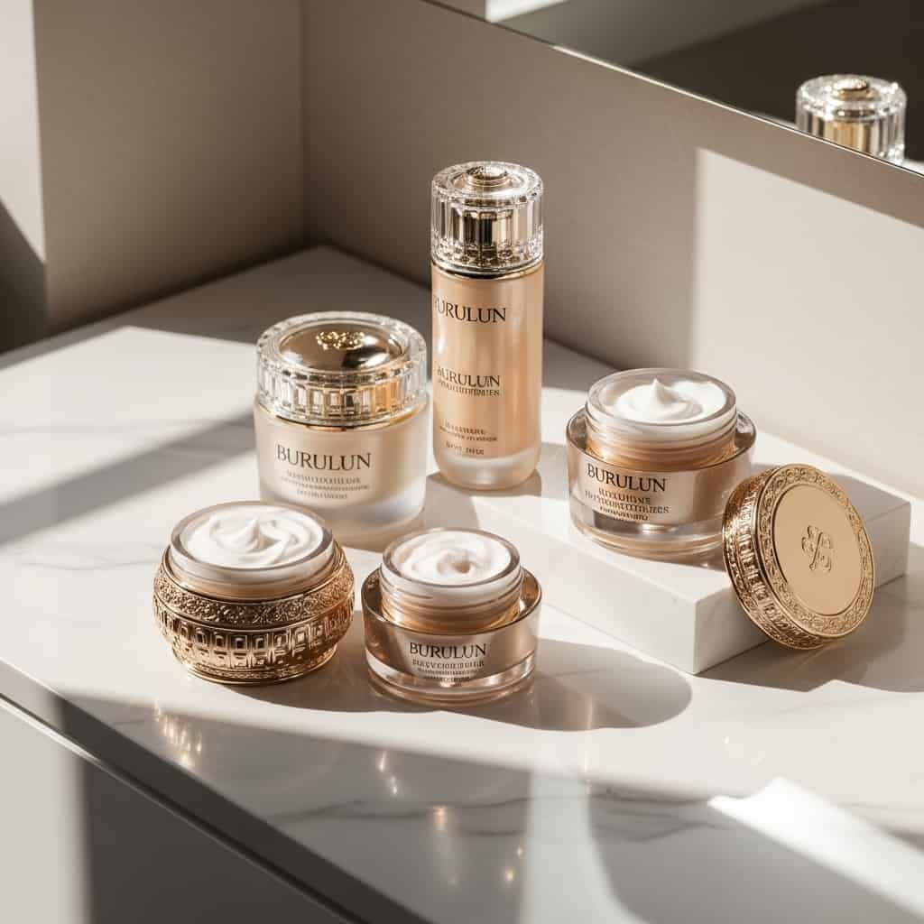 Luxury moisturizers for women with premium skincare jars and glowing skin aesthetic