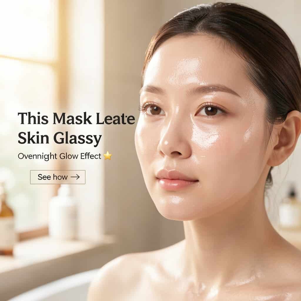 Korean wrapping mask for glowing skin with dewy glass skin effect in a minimal spa setting