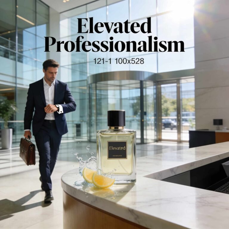 Fresh Cologne for Office Wear displayed on a modern office desk with business accessories and natural sunlight, representing professional office-friendly fragrances for men.